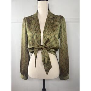 Chic Green Floral Tie-Front Blouse